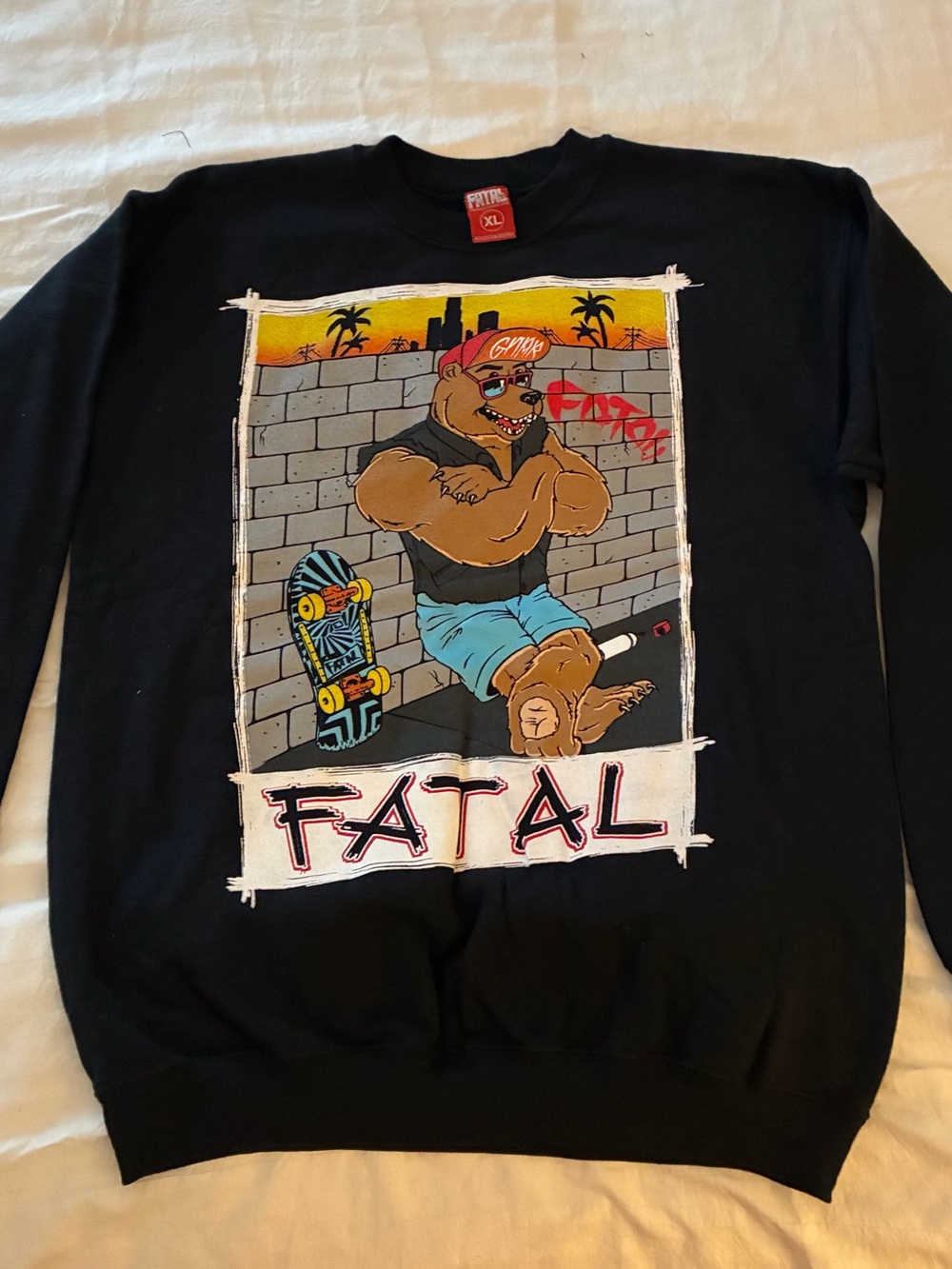 Fatal Brand “Live Life Hard” Streetwear Graphic Black Crewneck Sweatshirt - XL